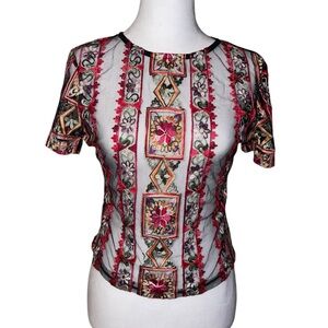 Shein Sheer Black and Red Mesh Top Sz Small
